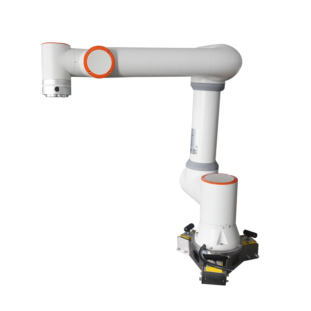 Collaborative welding cobot arm mounted next to its welding power source and wire feeder